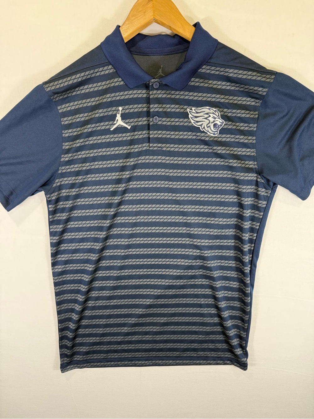 Jordan Men’s Navy & Gray Striped Polo with Team Crest